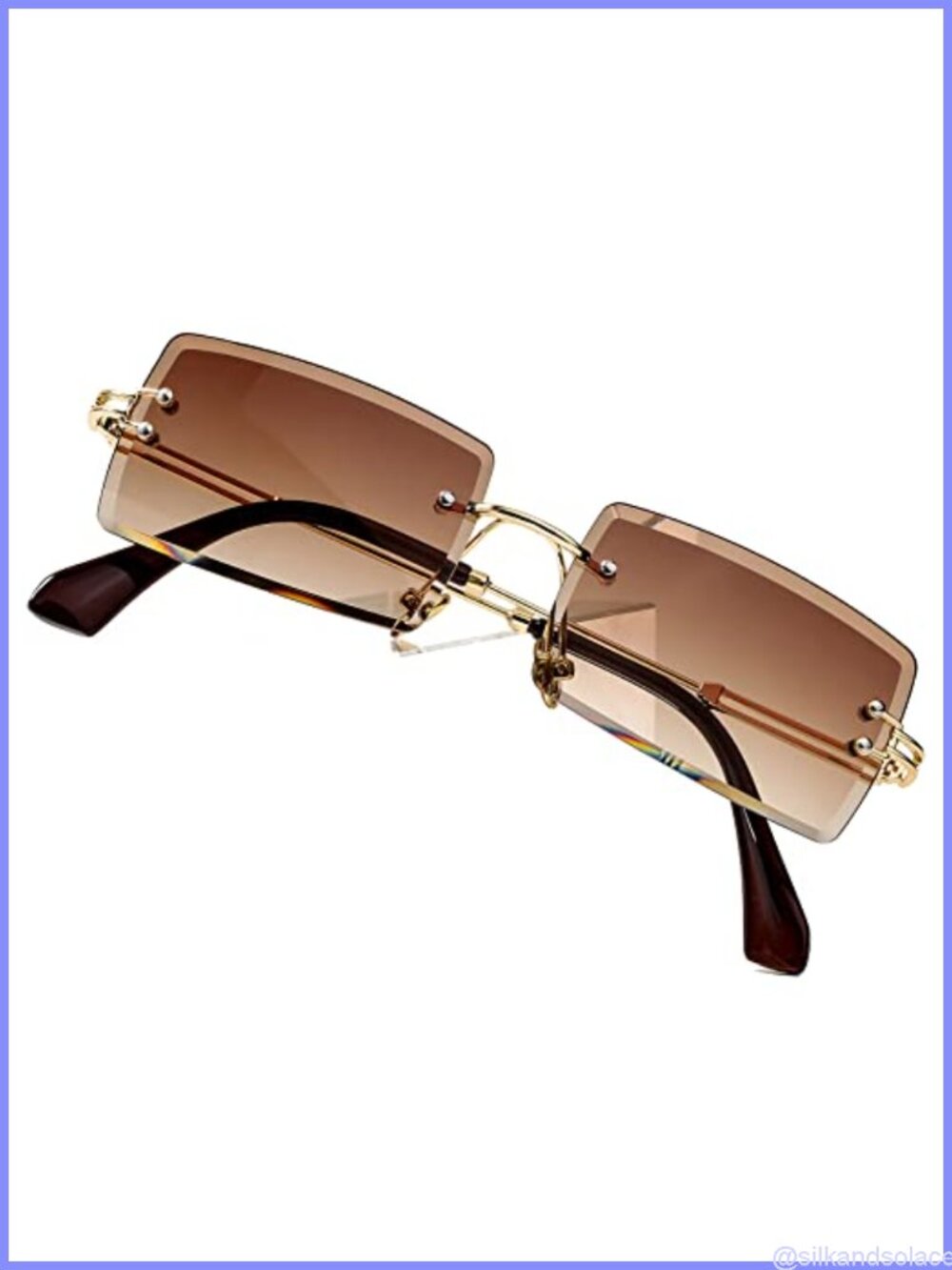 Rimless Rectangle Sunglasses UV400 Protection Retro Square Frame